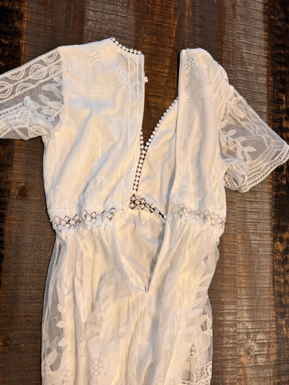 NWOT Deep V Neck Short Sleeve Floral Lace Dress Long Bridal Shower Maxi Dresses - Picture 13 of 15